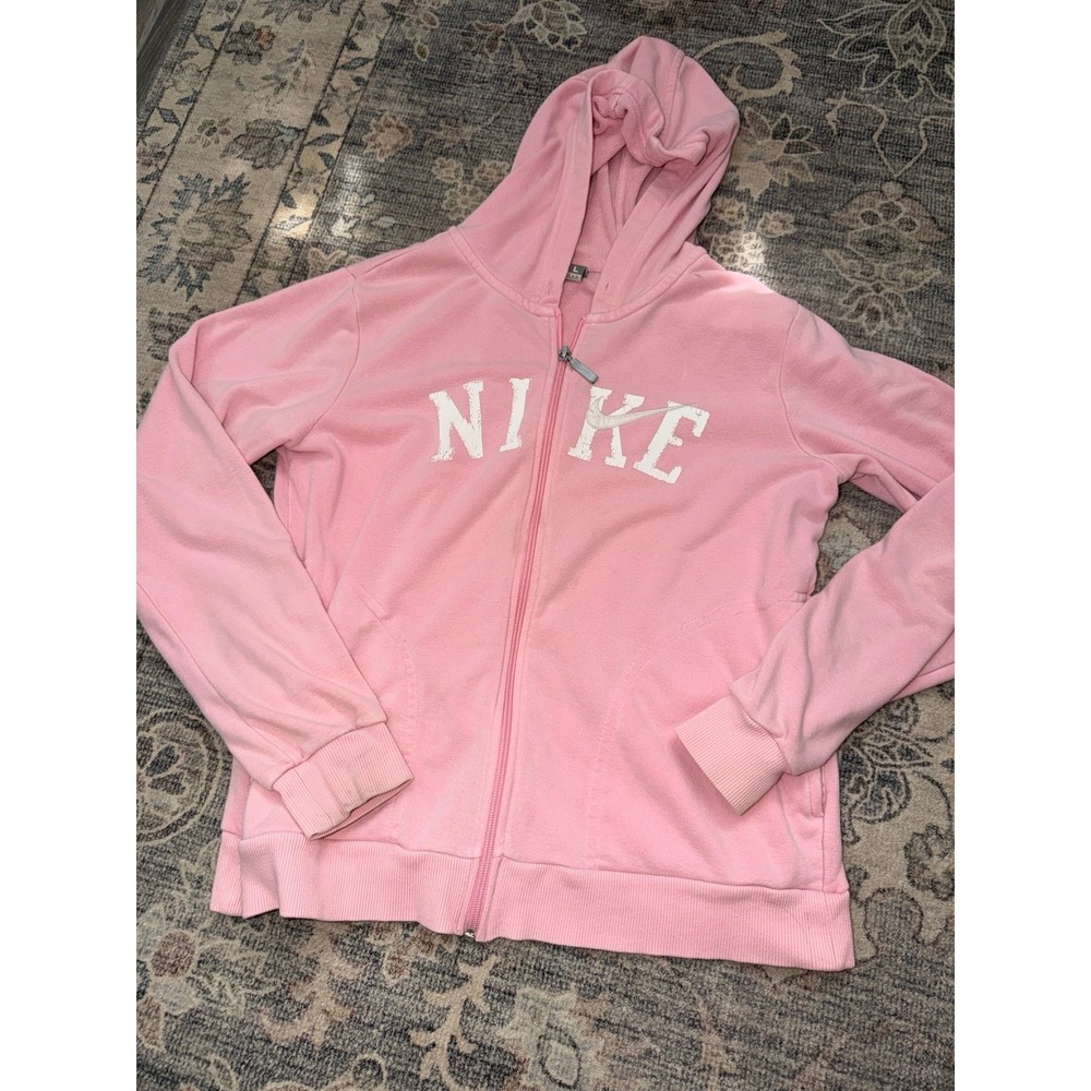 Vintage Y2K Nike Zip Up Hoodie Jacket Pink Logo Embroidered Stitched 2007